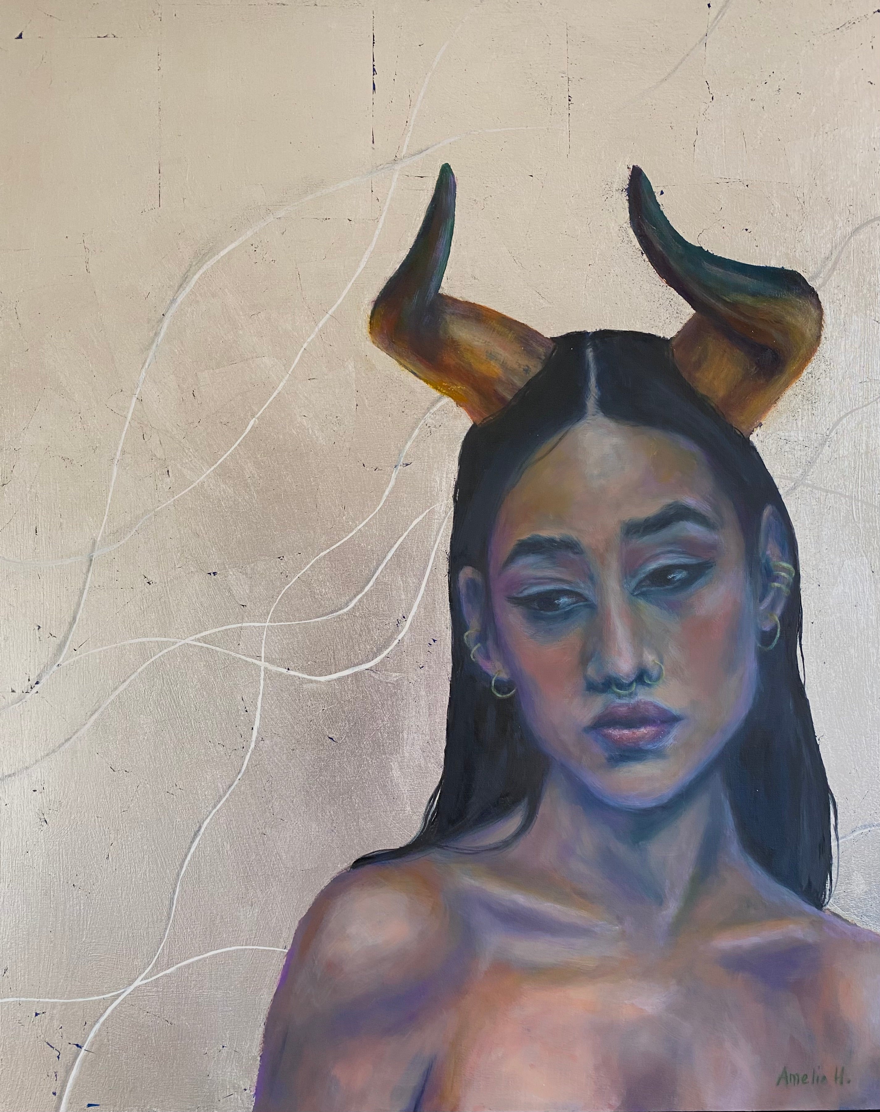 So Far, The Bull - Original Oil Painting Magical Realism – Amelie