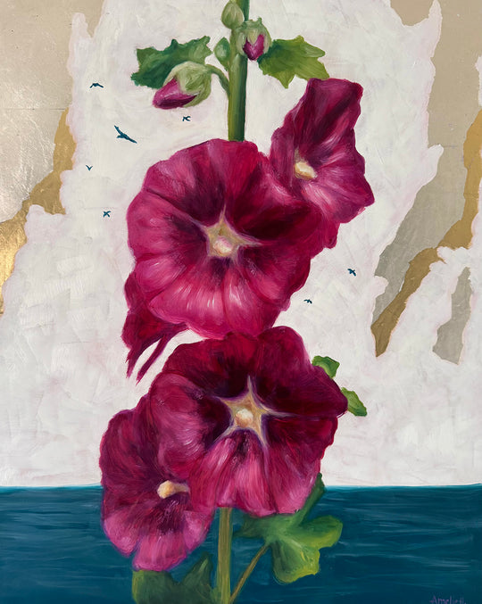 Summer Hollyhocks - Fine Art Print 8x10 in.