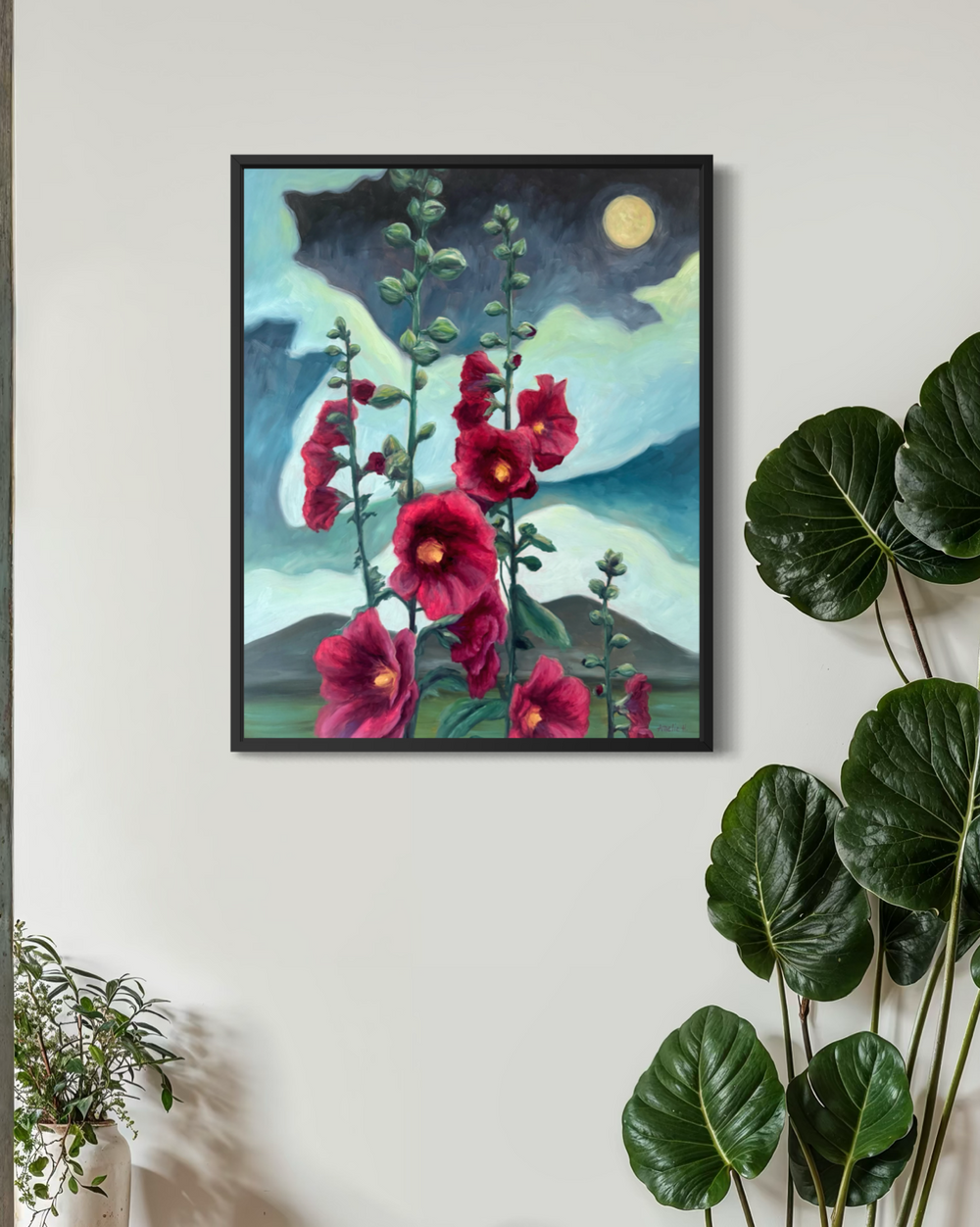 Midnight Hollyhocks - Fine Art Print 8x10 in.